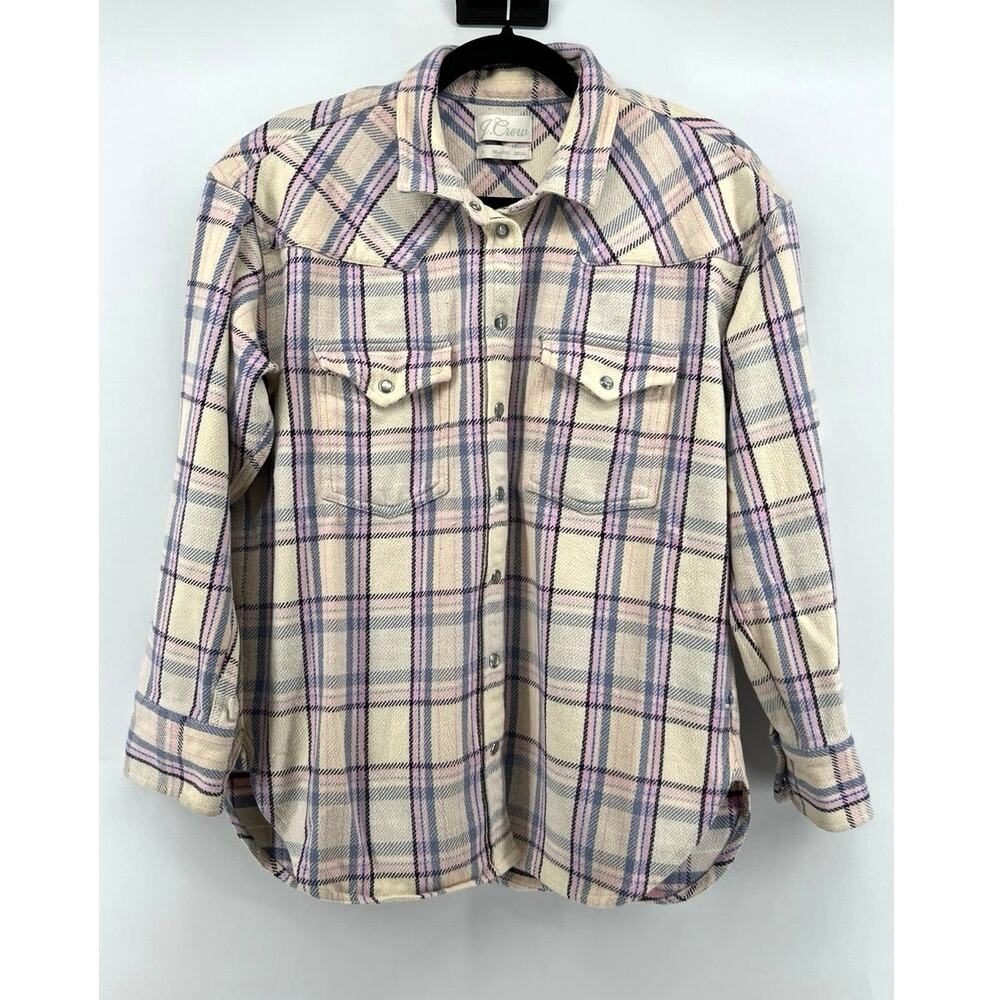 J.Crew Women's Cotton Button Down Shirt Size 4 Plaid Double Breasted Shacket